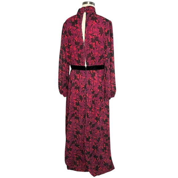 LDT Brooke Maxi Dress Purple Red Floral Pattern Long Women's Size 14 Glam Chic - Picture 5 of 14